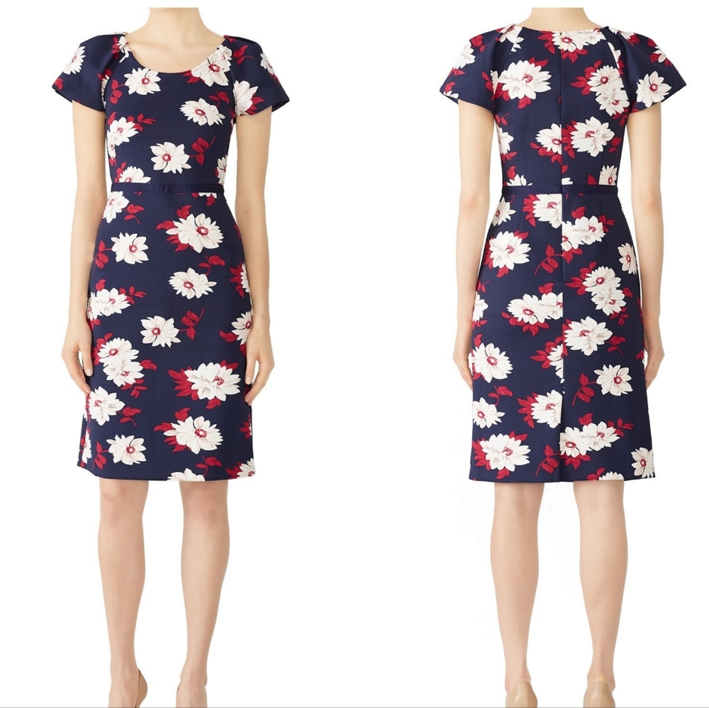 Draper James Collection Floral Dress Navy Puff Sleeve Size 8